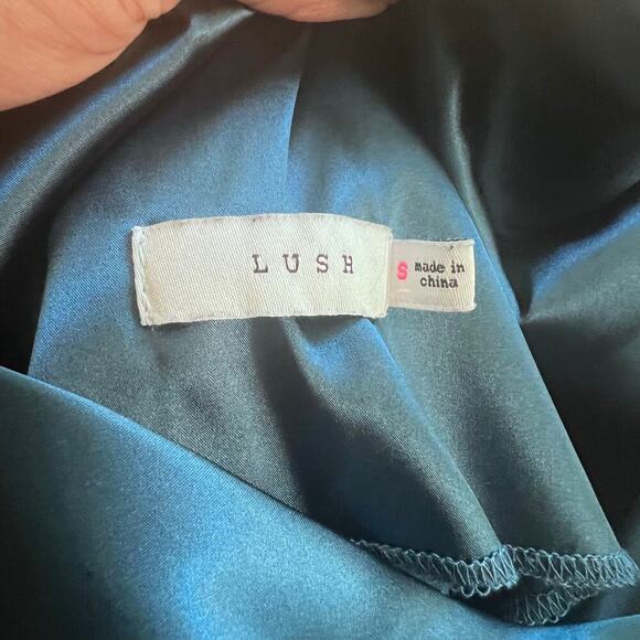 LUSH Women's Satin Midnight Blue Slip Midi Dress Side Slit Wedding Guest Size S - Picture 6 of 8